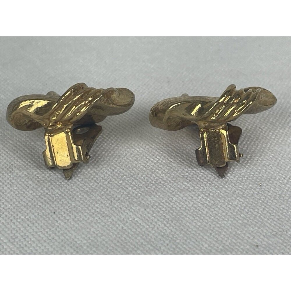 Vintage Gold Tone Twisted Knot Chunky Clip Earrings Textured Ribbed 80s 90s - Picture 3 of 6